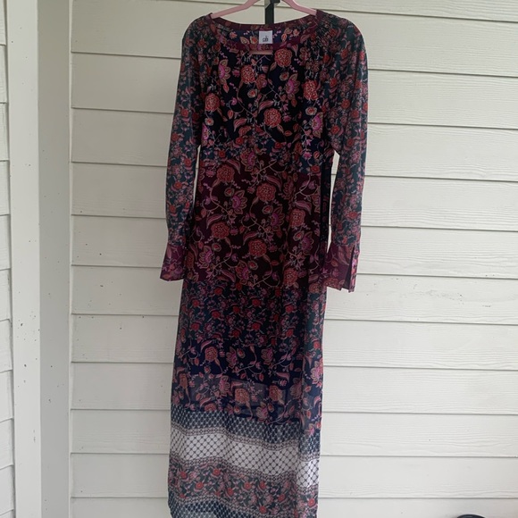Cabi floral mix media fall Retro Floral Maxi bohemian Dress xs - Picture 8 of 12
